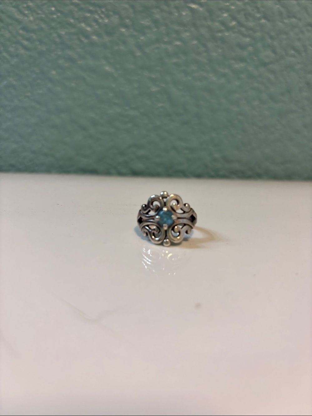 James Avery Sterling Silver Spanish Lace Ring with Blue Topaz Stone - Picture 2 of 5